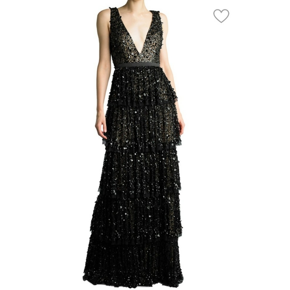 Basix Black Label Sequin Tiered Gown